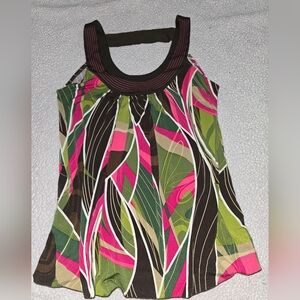 Women’s Pink & Green Abstract Halter Tank Top